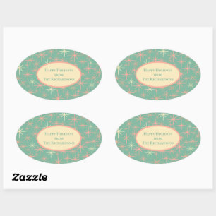Mid Century Modern Twinkling Atomic Stars Retro  Oval Sticker