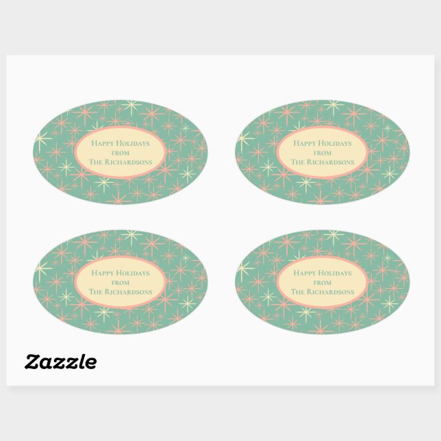 Mid Century Modern Twinkling Atomic Stars Retro  Oval Sticker (Sheet)