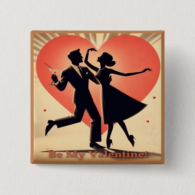 Mid Century Modern Valentine Dancing Couple  15 Cm Square Badge (Front)
