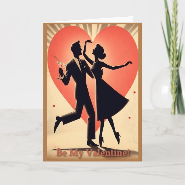 Mid Century Modern Valentine Dancing Couple  Card (Front)