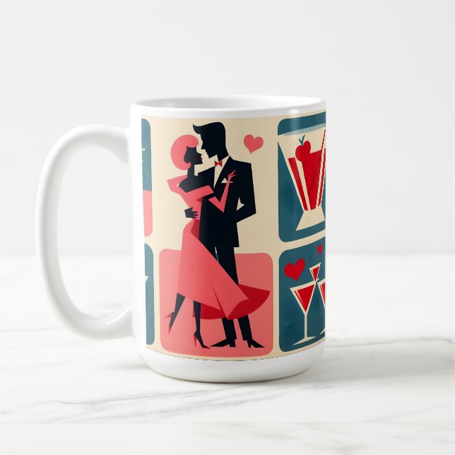 Mid Century Modern Valentine Dancing Couple Coffee Mug (Left)