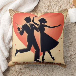 Mid Century Modern Valentine Dancing Couple Cushion
