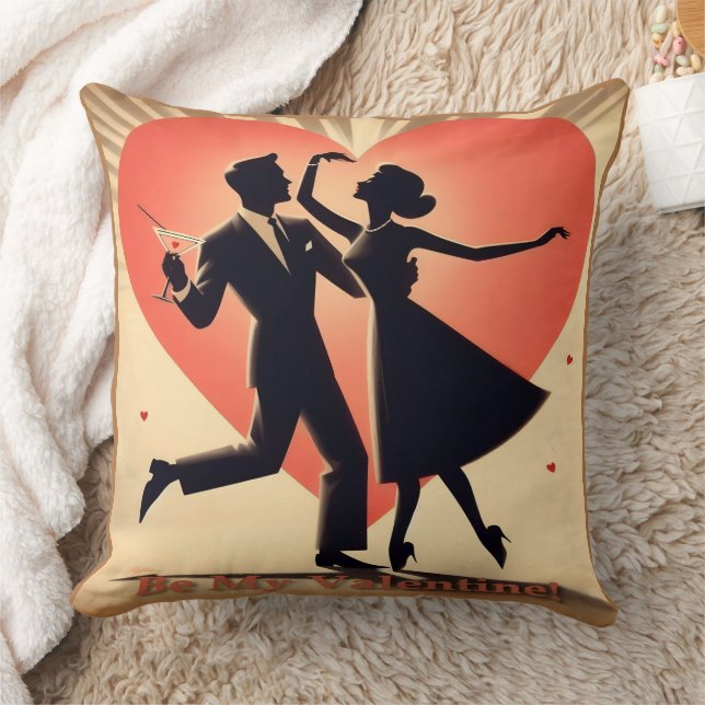 Mid Century Modern Valentine Dancing Couple  Cushion (Blanket)