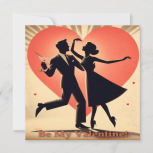 Mid Century Modern Valentine Dancing Couple  Invitation