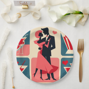 Mid Century Modern Valentine Dancing Couple Paper Plate