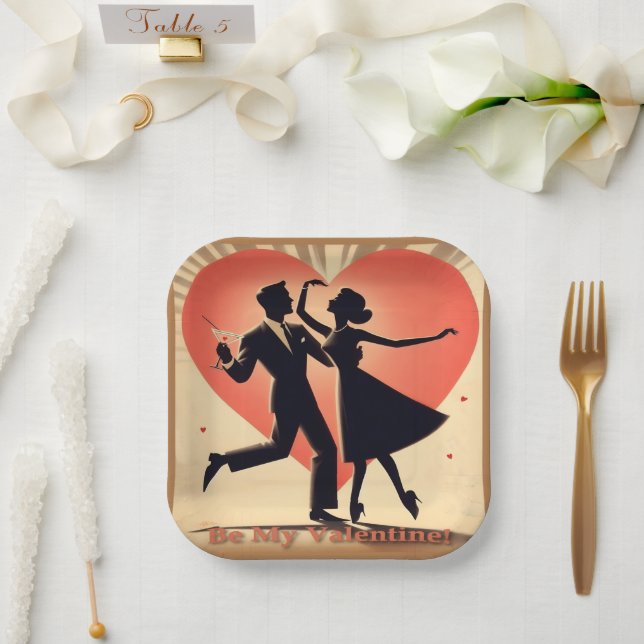 Mid Century Modern Valentine Dancing Couple  Paper Plate (Wedding)