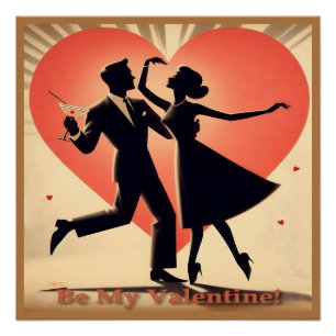 Mid Century Modern Valentine Dancing Couple  Poster