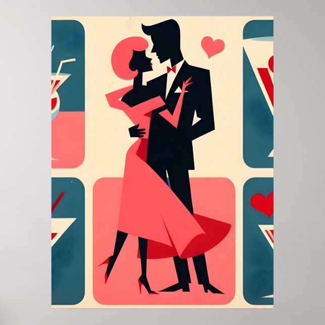 Mid Century Modern Valentine Dancing Couple Poster (Front)
