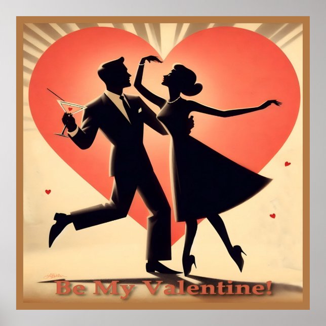 Mid Century Modern Valentine Dancing Couple  Poster (Front)
