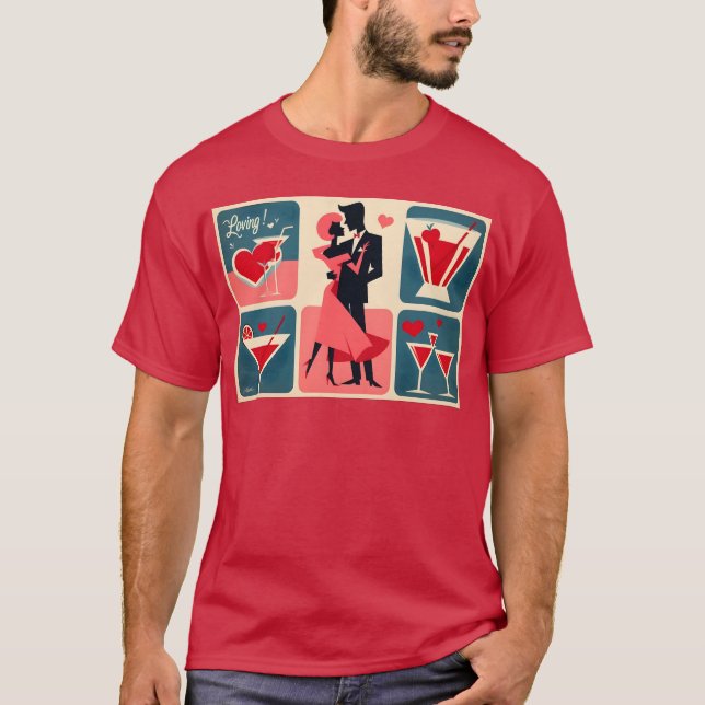 Mid Century Modern Valentine Dancing Couple T-Shirt (Front)