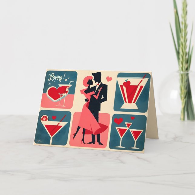 Mid Century Modern Valentine Dancing Couple Thank You Card (Front)
