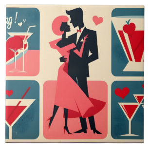 Mid Century Modern Valentine Dancing Couple Tile