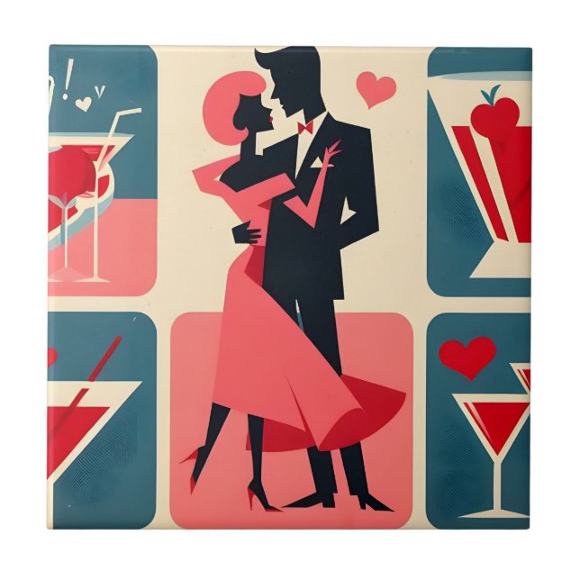 Mid Century Modern Valentine Dancing Couple Tile (Front)