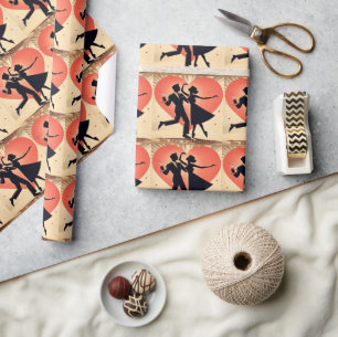Mid Century Modern Valentine Dancing Couple Wrapping Paper