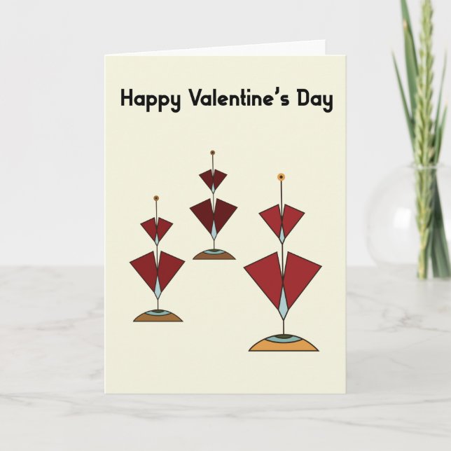 Mid-Century Modern Valentines Red Hearts Party Card (Front)