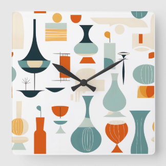 Mid Century Modern Vase Shape on White Square Wall Clock