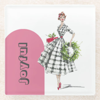Mid Century Modern Vintage Lady  Glass Coaster