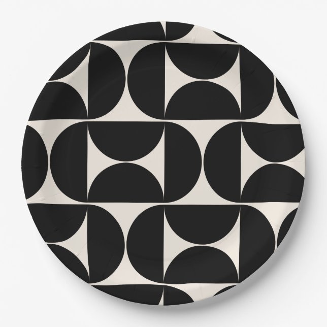 Mid Century Modern Vintage Pattern Black And White Paper Plate (Front)