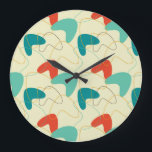 Mid-Century Modern Wall Clock, Retro Pattern Large Clock<br><div class="desc">Mid-Century modern acrylic wall clock.  Retro pattern. Colours in red and turquoise.
 
•	Round: 8” diameter (medium) 10.75" diameter (large)
•	Square: 10.75" x 10.75"
•	Material: Grade-A acrylic
•	One AA battery required (not included)
•	Indoor use only,  not recommended for outdoor use</div>