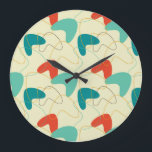 Mid-Century Modern Wall Clock, Retro Pattern Large Clock<br><div class="desc">Mid-Century modern acrylic wall clock.  Retro pattern. Colours in red and turquoise.
 
•	Round: 8” diameter (medium) 10.75" diameter (large)
•	Square: 10.75" x 10.75"
•	Material: Grade-A acrylic
•	One AA battery required (not included)
•	Indoor use only,  not recommended for outdoor use</div>