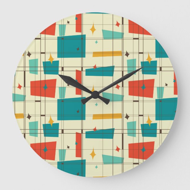 Mid-Century Modern Wall Clock, Square Patterns Large Clock (Front)