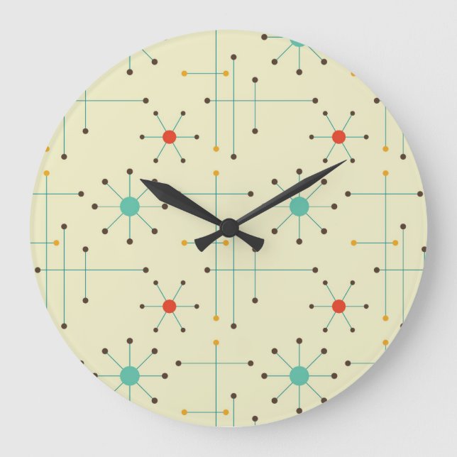 Mid-Century Modern Wall Clock, Starburst Pattern Large Clock (Front)
