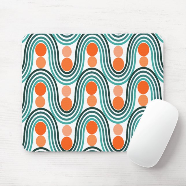 Mid-Century Modern Waves and Circles Mouse Mat (With Mouse)