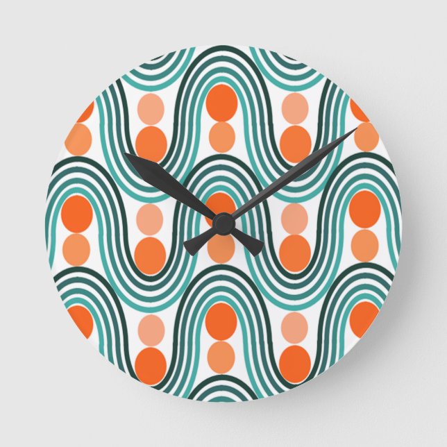Mid-Century Modern Waves and Circles  Round Clock (Front)