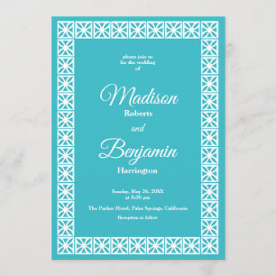 Mid Century Modern Wedding, Retro, Blue, White Invitation