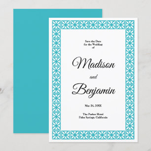 Mid Century Modern Wedding, Retro, Blue, White Invitation