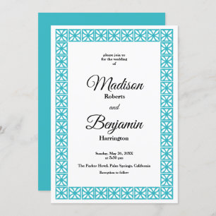 Mid Century Modern Wedding, Retro, Blue, White Invitation