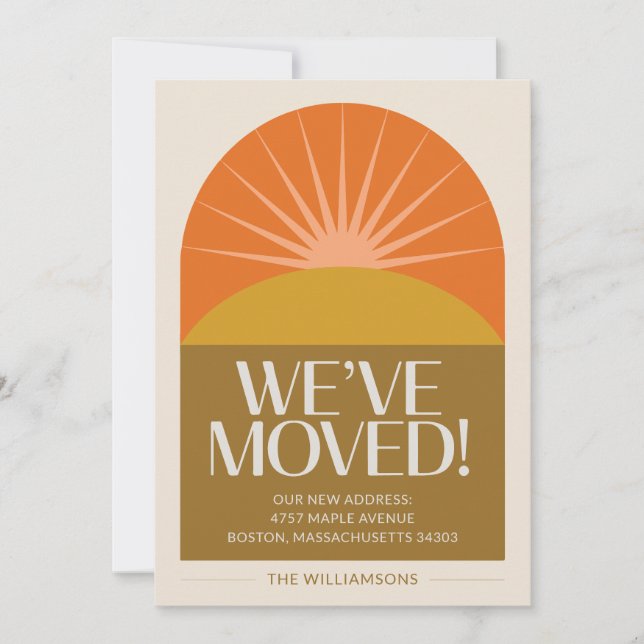 Mid Century Modern We've Moved Sunburst Address Announcement (Front)