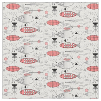 Mid-Century Modern Whimsical Fish Retro Pink Fabric