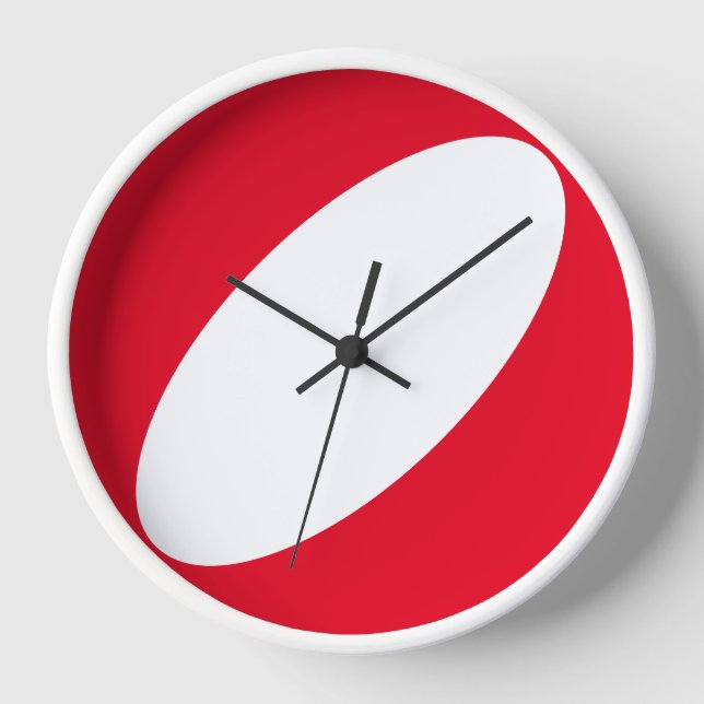 Mid Century Modern White Curve Red Background Clock (Front)