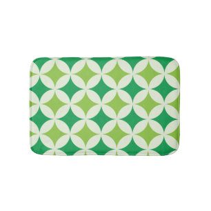 Mid Century modern White Green Starbursts Circles  Bath Mat