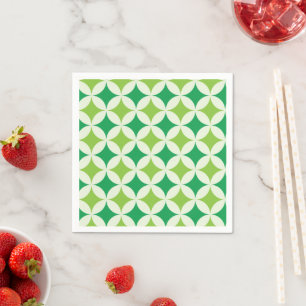 Mid Century modern White Green Starbursts Circles Napkin