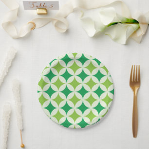 Mid Century modern White Green Starbursts Circles Paper Plate