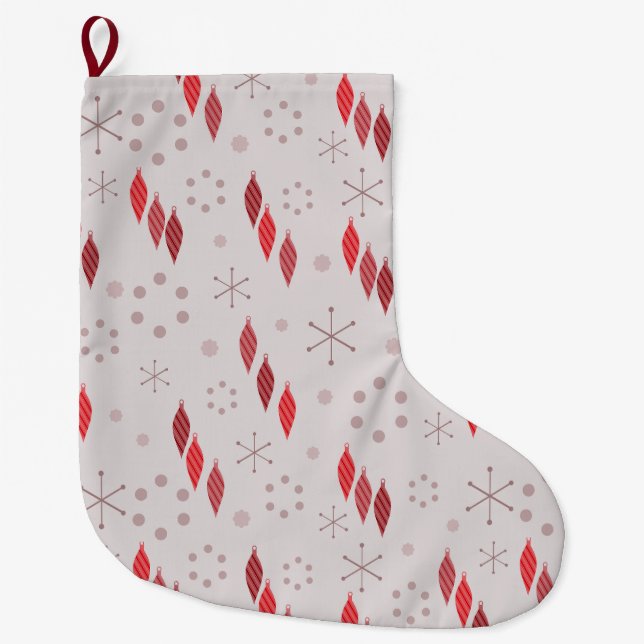 Mid Century Modern Winter Red Large Christmas Stocking (Front)