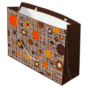 Mid Century Modern Woven Dot Pattern Brown Orange Large Gift Bag