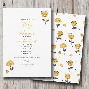 Mid Century Modern Yellow Floral Baby Shower Invitation
