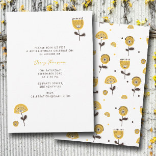 Mid Century Modern Yellow Floral Birthday Invitation