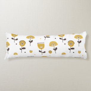 Mid Century Modern Yellow Floral Pattern Body Cushion