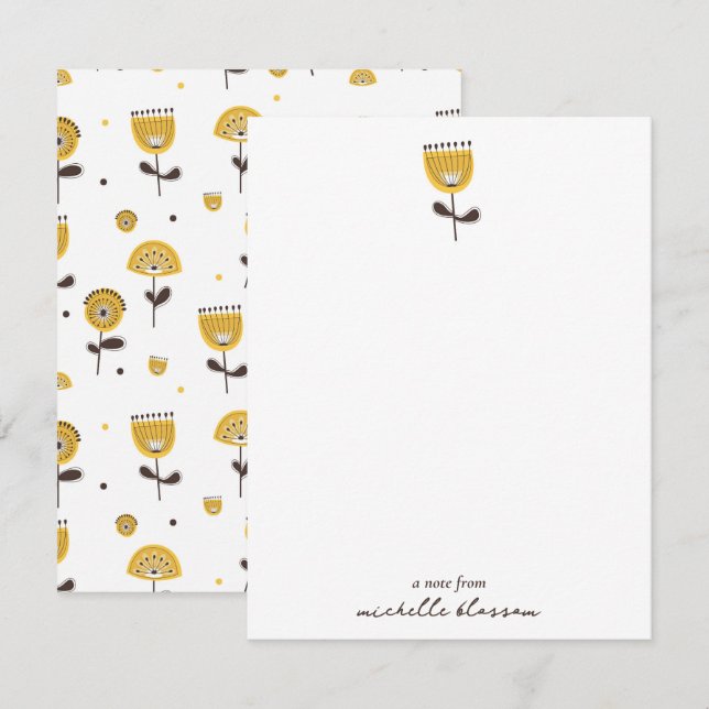 Mid Century Modern Yellow Floral Pattern Card (Front/Back)