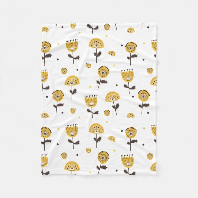Mid Century Modern Yellow Floral Pattern Fleece Blanket (Front)