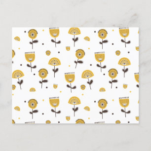 Mid Century Modern Yellow Floral Pattern Holiday Postcard