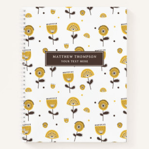 Mid Century Modern Yellow Floral Pattern Notebook