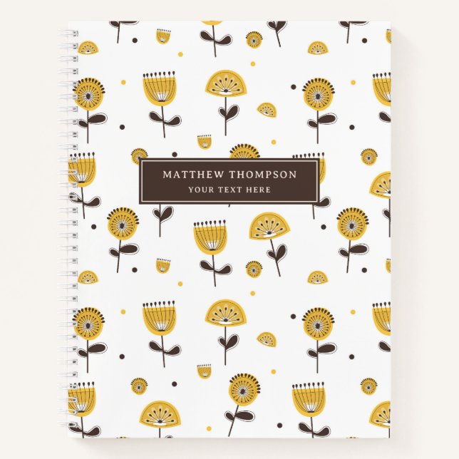 Mid Century Modern Yellow Floral Pattern Notebook (Front)