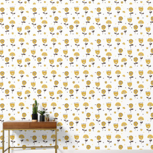 Mid Century Modern Yellow Floral Pattern Wallpaper