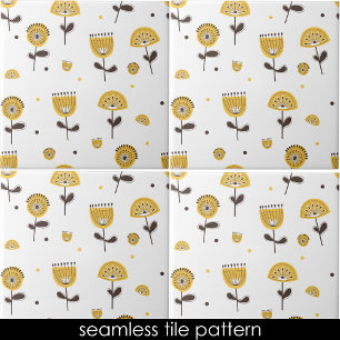 Mid Century Modern Yellow Floral Seamless Pattern Tile