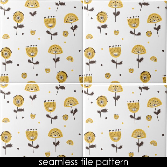 Mid Century Modern Yellow Floral Seamless Pattern Tile (Mid Century Modern Yellow Floral Seamless Pattern Ceramic Tile)